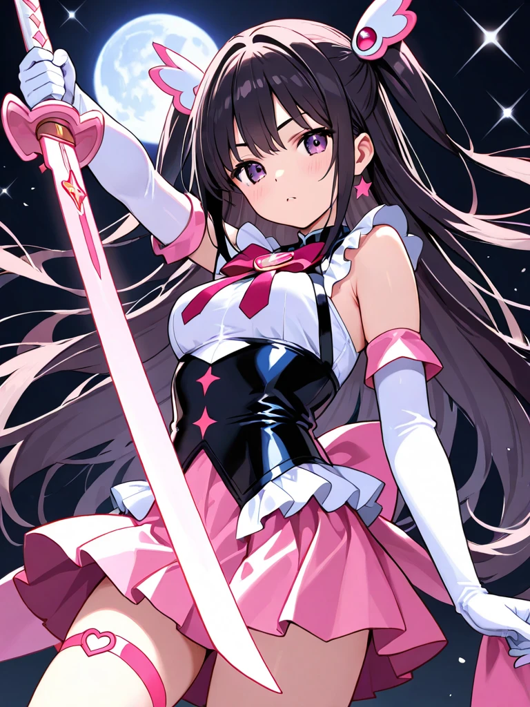 Magical girl　Black Hair　mini skirt　White panties