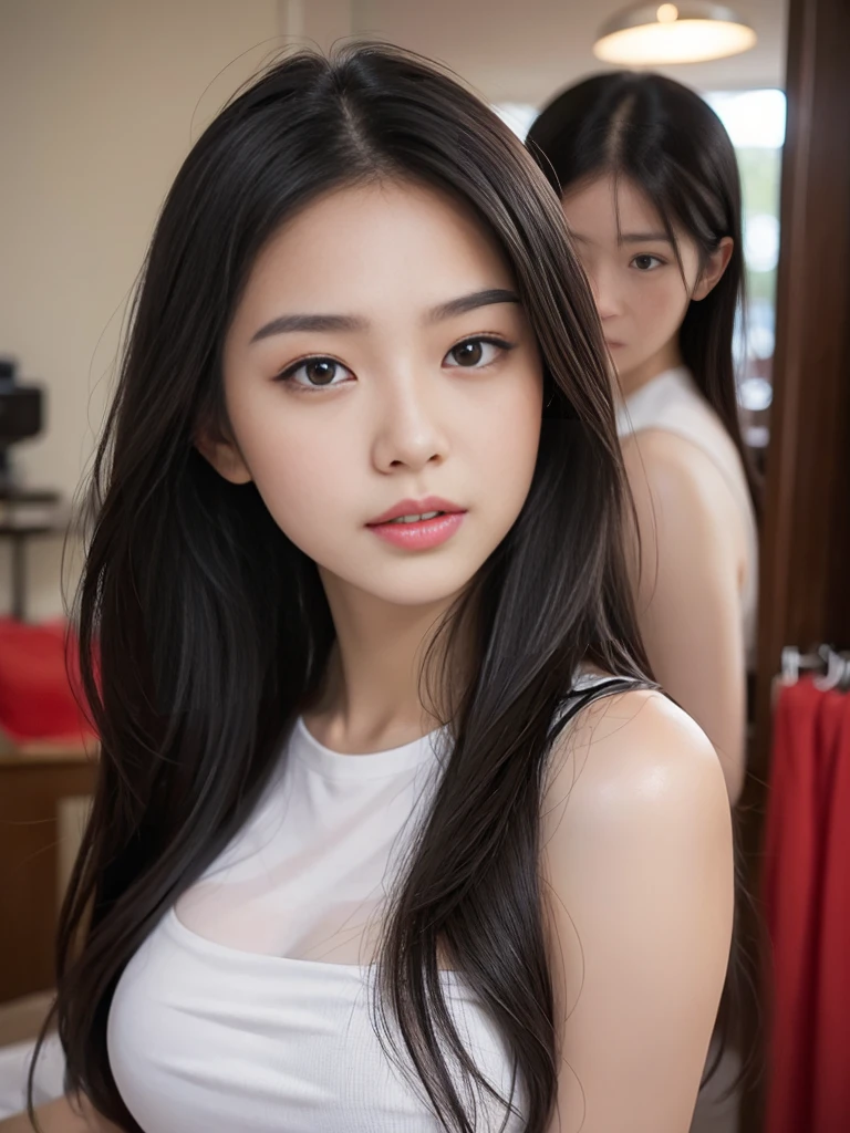 1 Girl,hotel,Soft Light,Chinese Beauty,dress,,Dark-haired,long hair