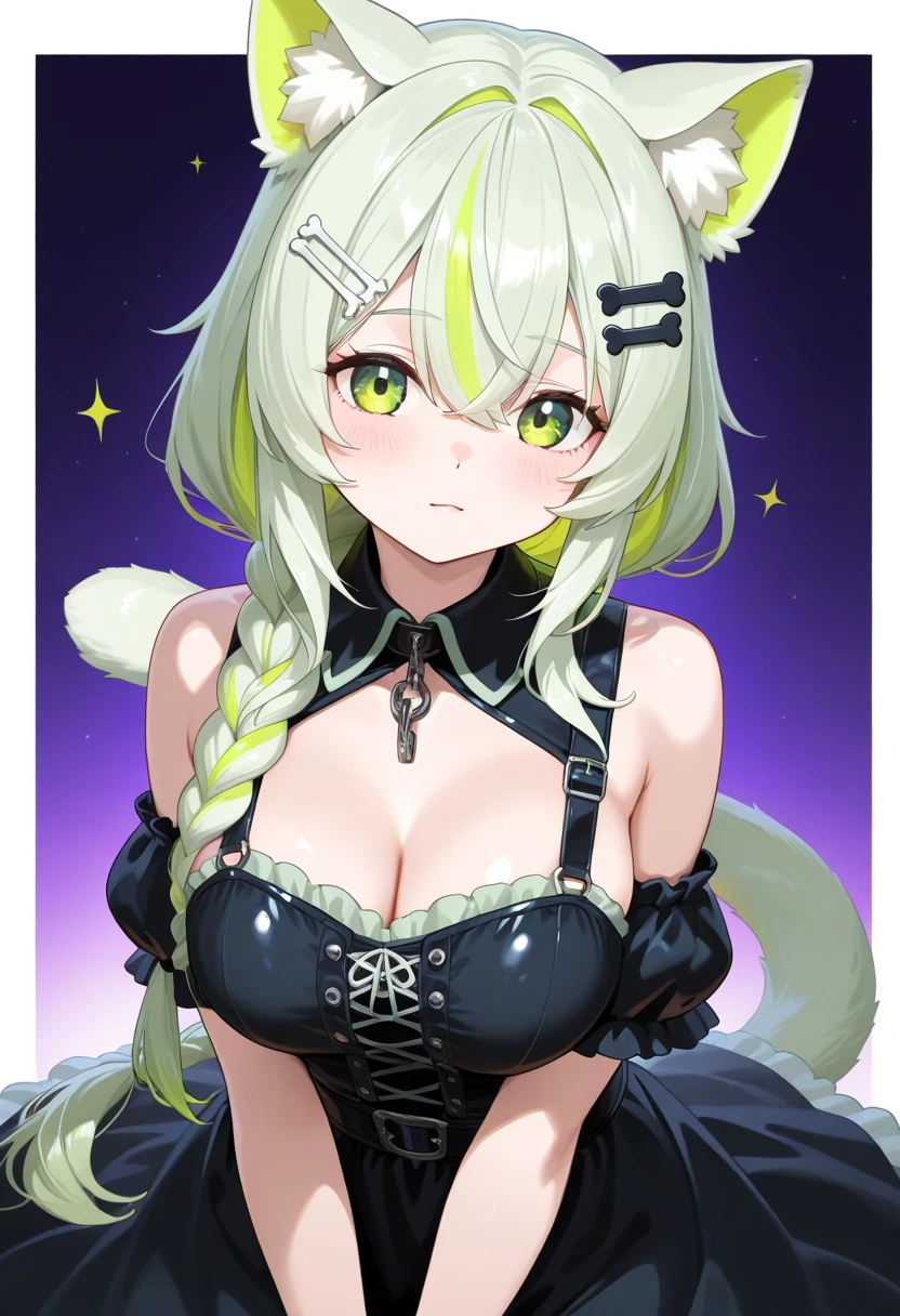 werewolf girl, ((fluffy skin)), paws on foots, fluffy fur on body, ((fangs)), ((claws)), huge metal bracelets, huge metal collar, hip-boots, light green extremely_detailed_(lacy, fur, silk, satin)_(clothing, skirt), detailed face, detailed beautiful shiny eyes, slit pupils, metallic reflections, futuristic city square, (tatooed, marked)_fit_muscular_body, (((1girl))), portrait, (full body), natural breasts, medium length hair, masterpiece, best quality, beautiful and aesthetic:1.2, fractal art:1.4, 16K, HDR, RTX, Ray Tracing, Radiosity, Anisotropic Filtering, Subsurface Scattering