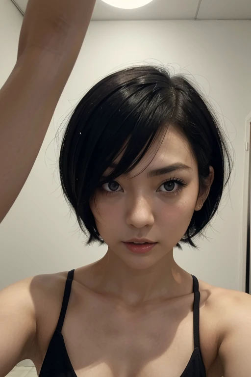 Short black hair、Beautiful breasts、high school student、naked、School