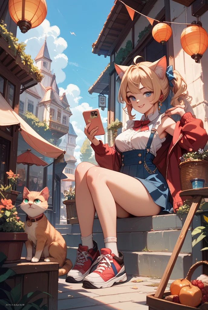 Anime girl sitting on window sill and taking pictures of cats, beautiful anime catgirl, cute anime catgirl, anime catgirl, In anime style, digital art on pixiv, Anime Girls, digital anime illustration, anime vibes, Anime Girl, anime cover, pixiv style, Trending on ArtStation pixiv, anime cat, at pixiv