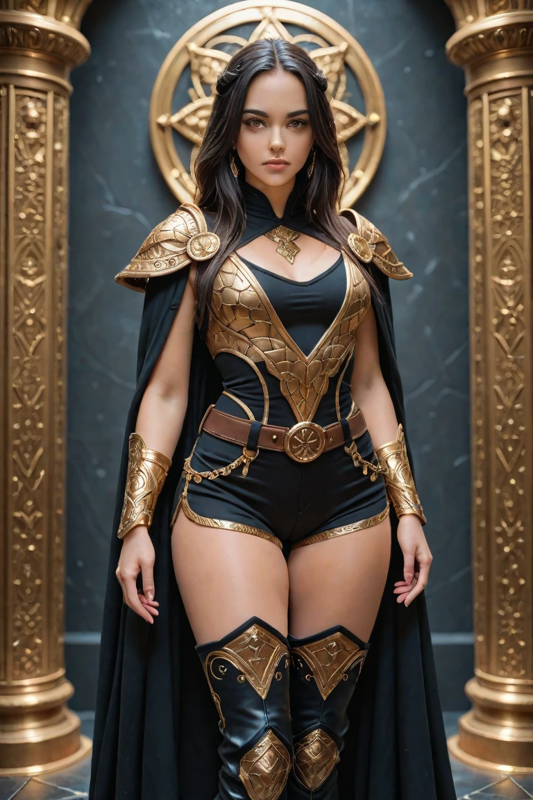 (((best quality))), (((masterpiece))), solo, super fine photo, full body picture Unreal Engine 5 8K UHD, beautiful woman, curvy woman, face detailed, wearing gold lace, latex collar, arm and leg cuffs, unified 8k wallpaper, hyper detailed, sharp focus, walking in the futuristic city.