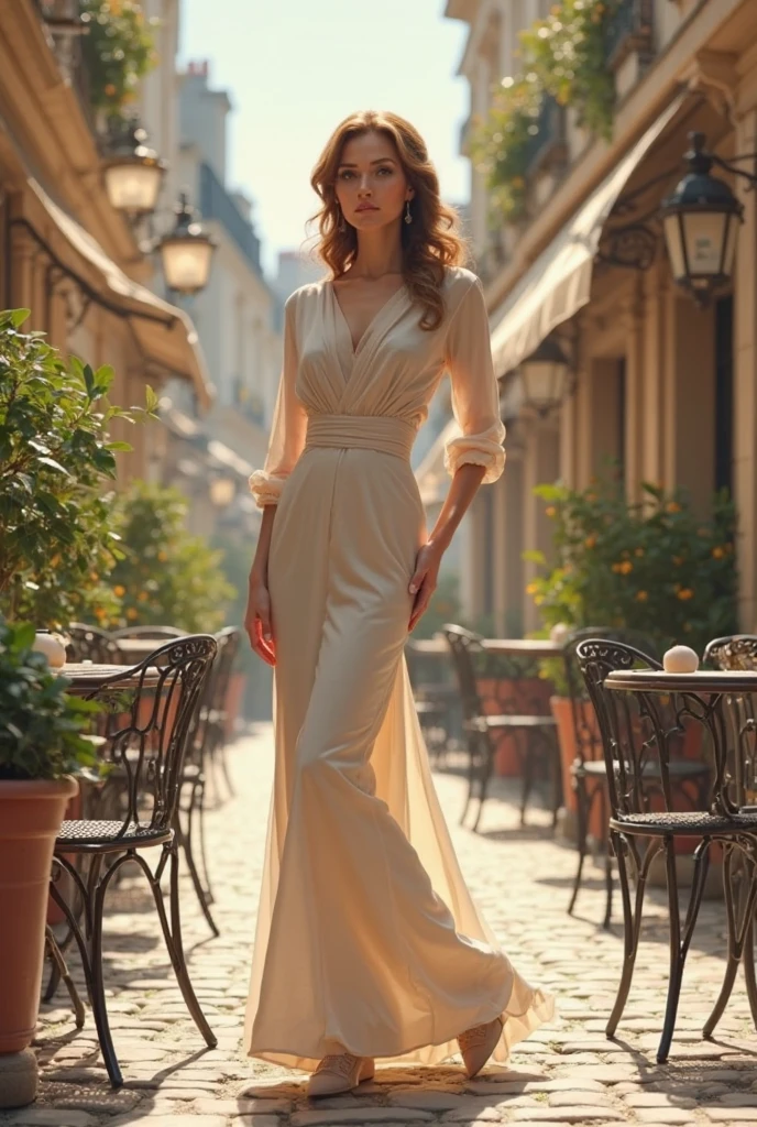 A woman wearing sophisticated white dress, with exposed leg, blonde hair, blue eyes, smiling, white madam's hat, white heels, walking on a sophisticated London promenade, holding a luxury handbag, wearing sunglasses, daytime location with realistic lighting, very detailed track,atmospheric perspective, 8k, superdetail, accurate, best quality, full body, award-winning, textured skin, high resolution, anatomically correct, bokeh effect, ((solo woman).
