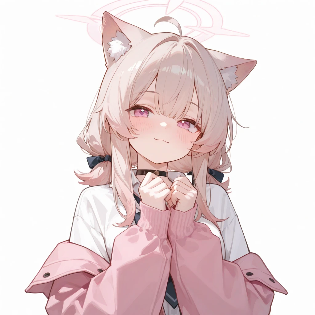 A solo cat boy, His hair is white and his eyes are red, wearing jacket, bust up!!! Cute boy, casual boy, sunset sky , , sad vibes