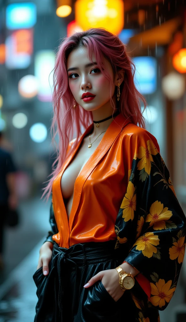 Cute Japanese woman, (16 years old), (Very cute face: 1.3), White moisturized skin,
BREAK,
Fighter, Kung Fu fighter, Idol,
BREAK,
(Wearing cute kimono: 1.3), (Very revealing kimono), Very large earrings, Short length,
BREAK,
(Long hair), (Black hair), (Wavy hair), (Gradient pink hair: 1.3), (Red hair at the ends),
BREAK,
(Realistic: 1.3), Masterpiece, Perfect lighting, (Ultra high resolution), (8K), (Very detailed: 1.4), (From the front), Looking at the camera, Melancholic expression, (Full body),
BREAK,
(Japanese city streets: 1.2), Tokyo Tower in Japan background,
BREAK,
(Demon Slayer: 1.4),
BREAK,
(Hellfire: 1.3), Demon, (Real flames: 1.3)