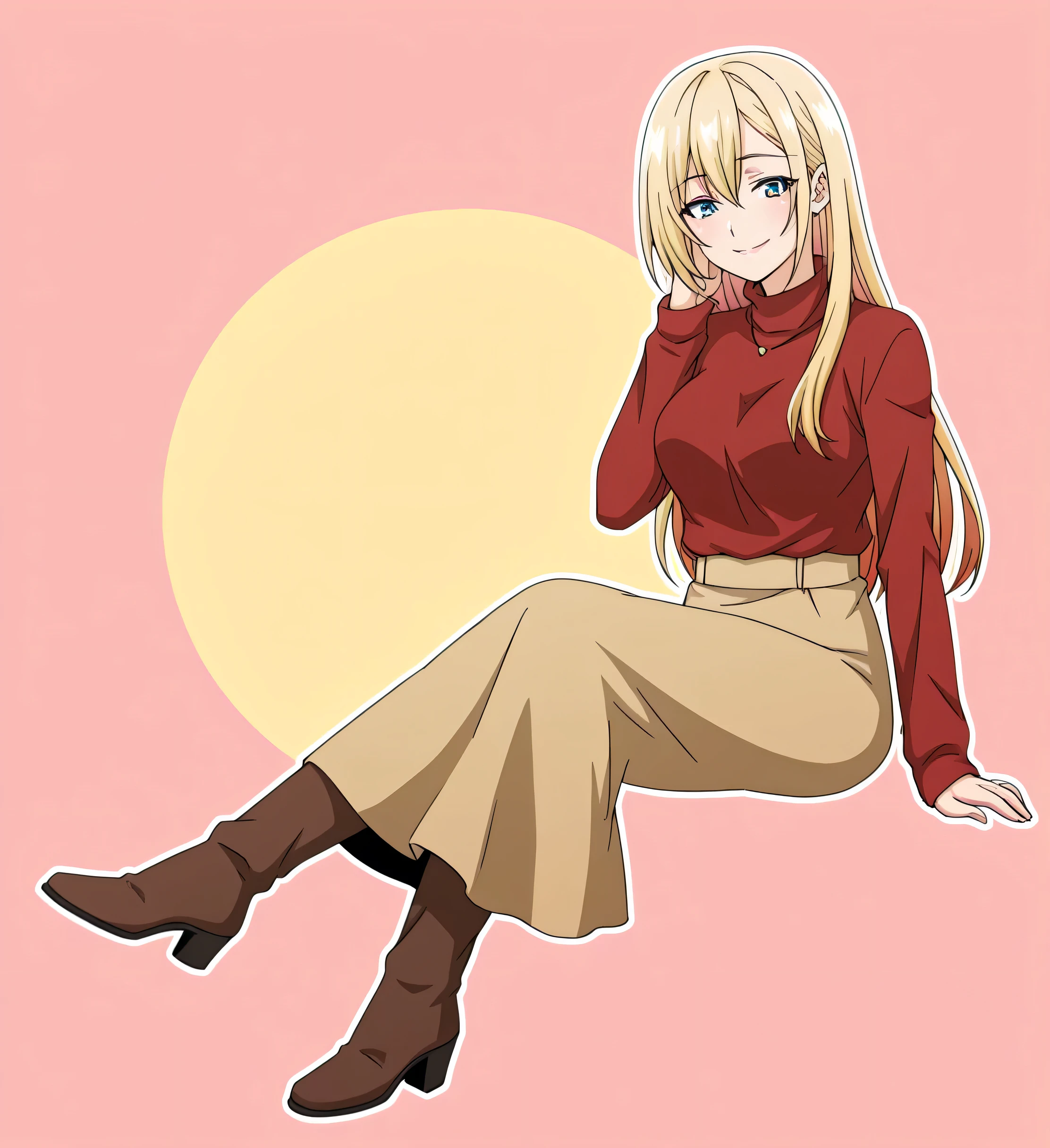 A woman with a lovely smile,Blonde long hair, Full body view,