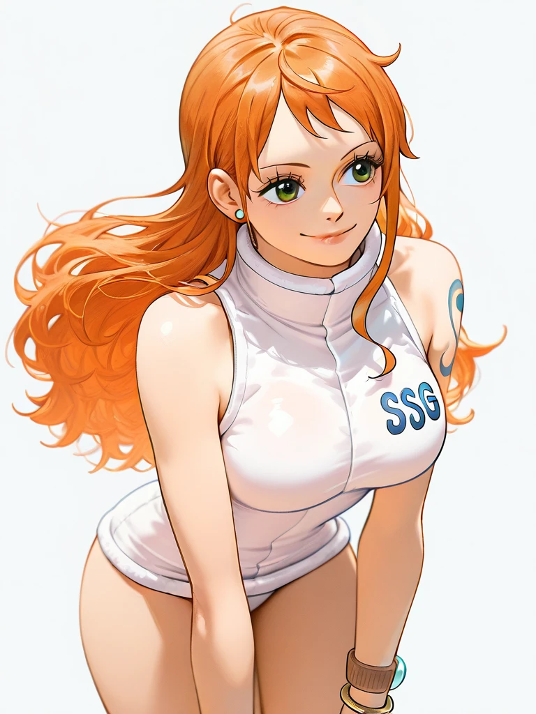 1girl, Best quality, masterpiece, cowboy shot, orange hair, green eyes, tight clothes, kpop idol, stage, wet, white shirt, dancing, sexy, short pants, dripping, spill, splashing