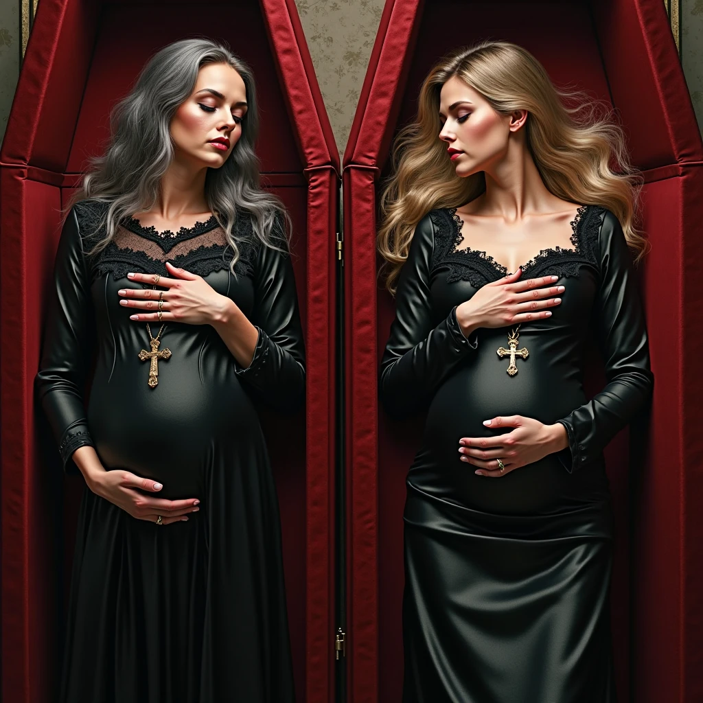 2 French Goth girls in lingerie in church in 19th century pregnant lactation white panties