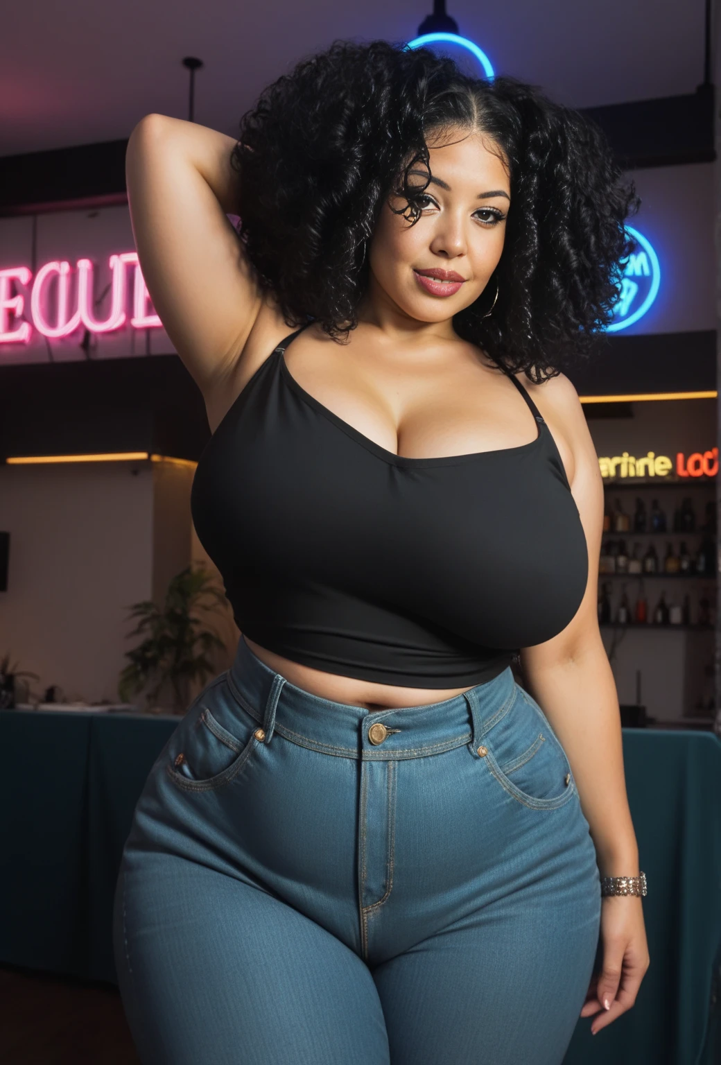 Thick black girl with huge breast in white top and tight jean shorts