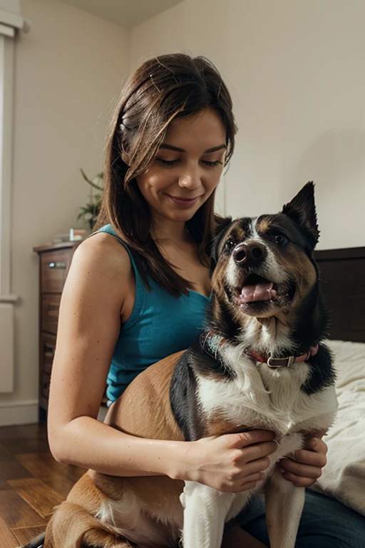 a happy dog sitting and looking at its owner