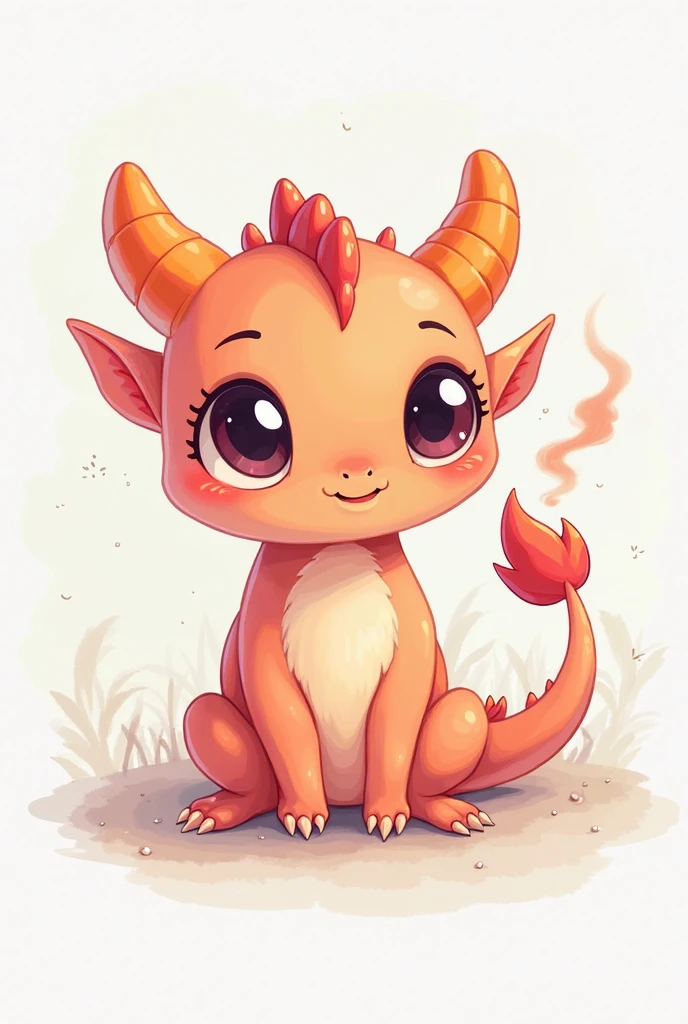 A girl dragon plushie with long hair, twisted horns and wings in cartoon style illustration