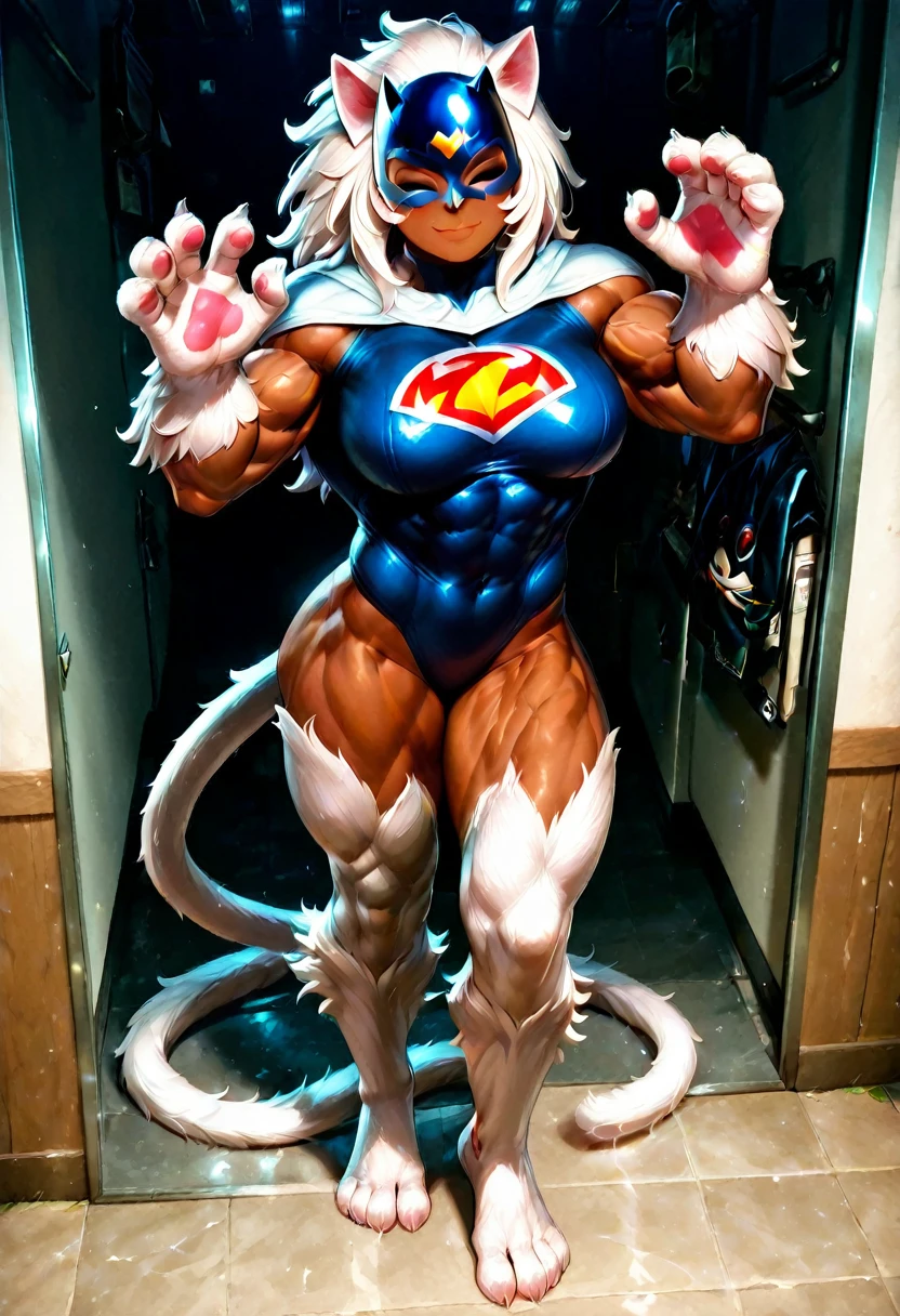 Femboy, long white hair, gigantic muscular body, erect penis with huge balls, 4 arms, full body.