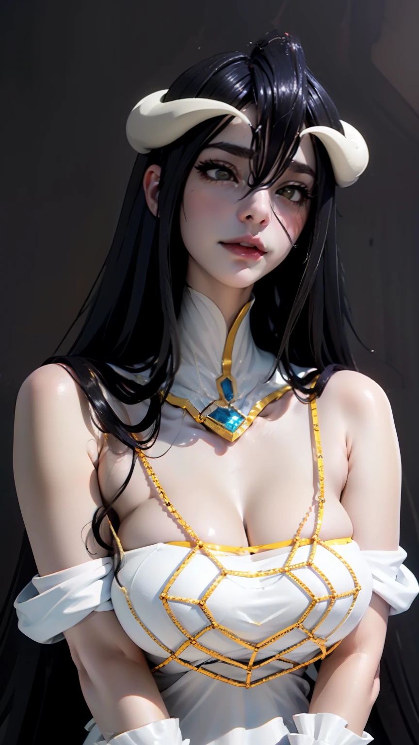 albedo、devil horns、White dress