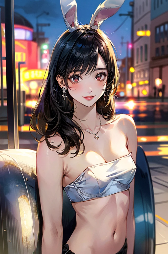 woman,20-year-old,,city,night,(((sexy silk dresses))),,open mouth smile(())(See-through),(()),((black hair)),blush、,((())),(())(wet with sweat)