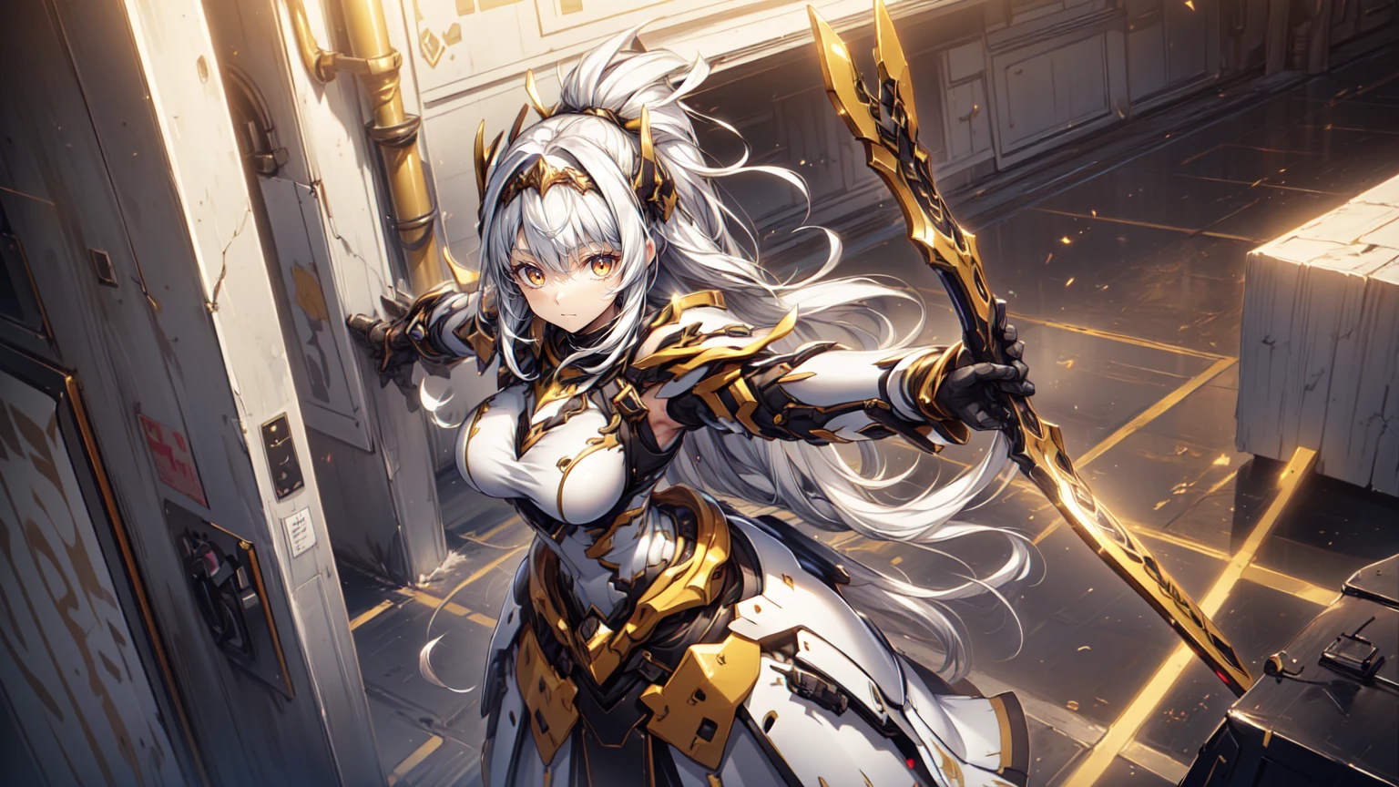 highest quality、unity 8k wallpaper、32K、masterpiece、Super detailed、ultra high resolution、ultra high resolution、android yuuki asuna、Blood Alliance Knight、Androidization、robot girl、red and white armor and dress、mechanical limbs、thigh、chest、mecha musume、mechanical parts、複雑に表現されたスーパーrobot joints、robot joints、robot fingertips、single mechanical arm、mechanical arm、headgear、headset、mechanical harrow、Star Halo、Complex mechanical bodies、Mechanical corset covered with dense armor.、stiletto heels、Realistic and complex camera eye、A complex fusion of body and machine、Legs covered in white and red armor、robot knee joint、mechanical fingers、Eyes like a mechanical camera、anatomically accurate machine、The whole body is covered with machines、covered in red and white armor、beautiful posture、((Even my head is a machine、The back of your face is also a machine.))、princess half up hairstyle