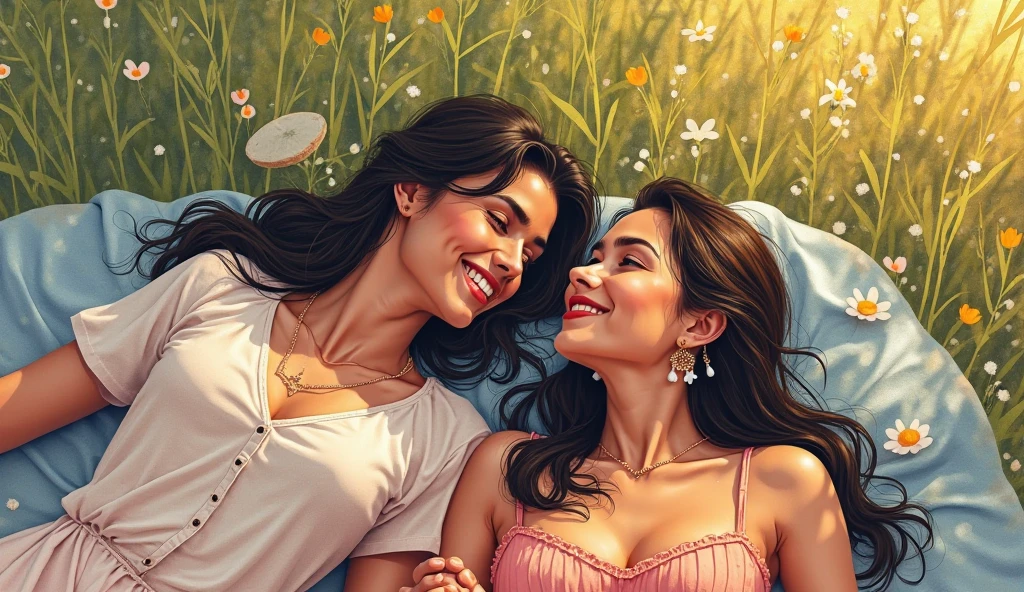 A beautiful woman with a radiant smile, comforting gaze, and flowing hair, [beaming,divine,angelic:1.2], is at the center of the artwork. She emanates warmth and happiness, capturing the viewer's attention. The woman is surrounded by a gay couple, [loving,affectionate:1.1], who share an intimate moment together.

The artwork is created using a mix of traditional and digital mediums, blending the elegance of oil painting with the precision of digital rendering. The brush strokes are visible, adding texture and depth to the overall composition. The colors are vibrant and vivid, showcasing the beauty of their emotions.

In the background, a peaceful garden sets the scene, with lush greenery and blooming flowers. Rays of golden sunlight filter through the leaves, creating a warm and ethereal atmosphere. The couple is seated on a wooden bench, with interconnected hands, conveying a sense of unity and deep connection.

The woman's eyes reflect kindness and understanding, while her lips are soft and inviting. The artist pays attention to detail, capturing each individual's unique features and expressions. The couple's love and affection are evident through their body language and gentle touches.

The overall image quality is of the highest standard, [best quality,4k,8k,highres,masterpiece:1.2], ensuring every detail is preserved and showcased. The level of realism is unparalleled, with [ultra-detailed,realistic,photorealistic,photo-realistic:1.37] rendering that brings the artwork to life.

In terms of artistic style, the portrait emphasizes the beauty of the human form and emotions. The artist harmoniously blends realistic elements with a touch of idealism, capturing the essence of love and connection. The colors are carefully chosen to enhance the overall mood, with warm tones dominating the composition.

The lighting adds depth and dimension to the artwork, with soft and diffused illumination enveloping the subjects. The play of light and shadow further accentuates thei