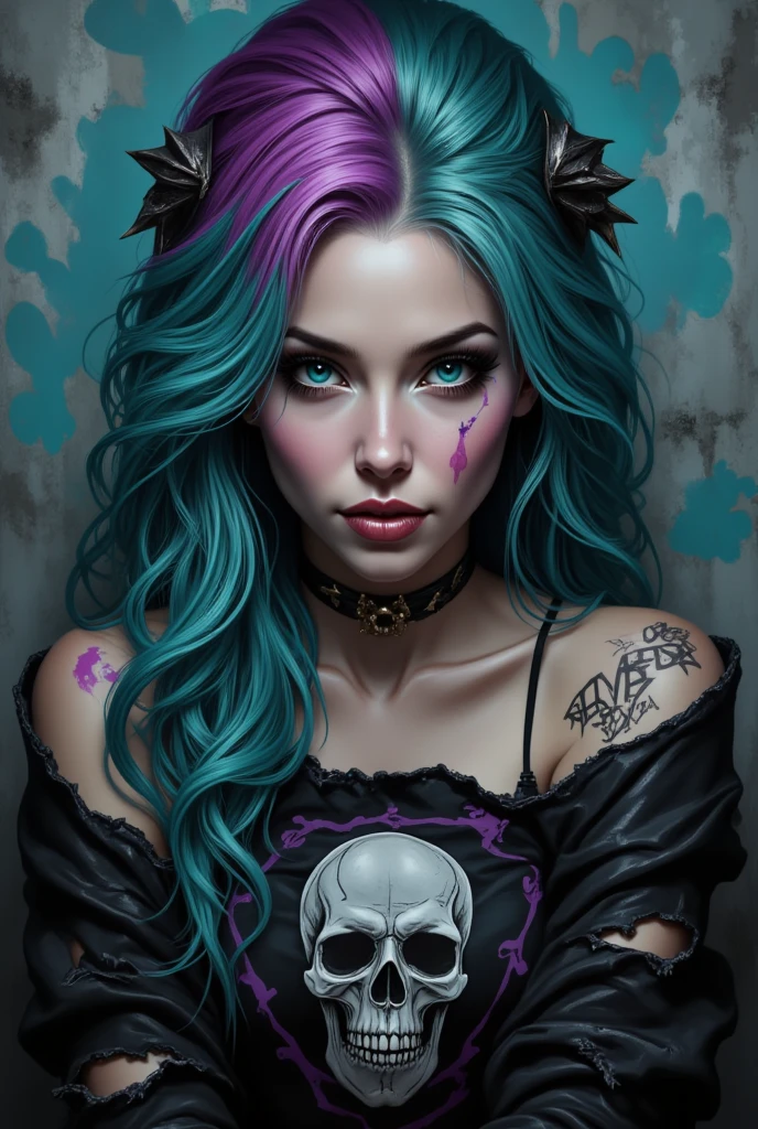 doggstyle, cum, skini girl, grey t-shirt , (((((pale skin)))))), blue eyes, white girl, deep pink hair, ultra realistic, 16 years old,large breast, (((huge breast))), ponytail hair,dark tunnel full of skulls with little light background, candle lights, blood in face, scarry face, gore,((tattoo skull breast))