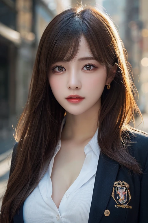 (highest quality、8k、32k、masterpiece、UHD、Photorealistic:1.3)、Beautiful Japanese 16 year old girl in high school、Perfect dynamic composition、Beautiful detailed eyes、Natural Lip、blazer、、Big Breasts、whole body