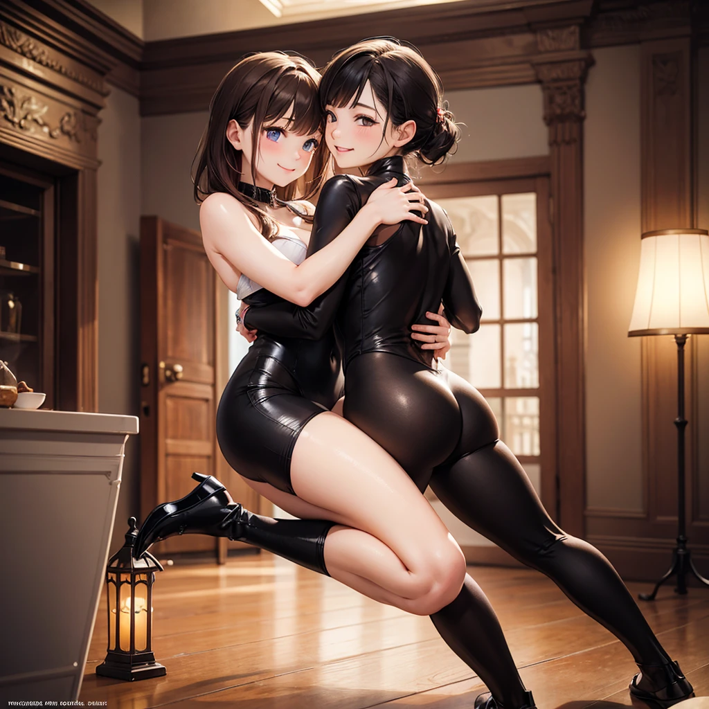 ((Highest quality, 8K, RAW Photos, masterpiece :1.3)), (Realistic、Photorealistic:1.37)、Very detailed、Ultra-high resolution, (Professional Lighting), alone, 1 female, alone, Seeing the viewer, (30 years old), Japanese, Beautiful and elaborate face, Shining Eyes, (Slim waist :1.3), Fine and beautiful skin, Skin Texture, 、A woman in a bunny suit in a library, Sitting on the floor, Background Characters々, Wrist cuff, Removed collar, fishing net, Black shiny outfit, Tight bunny suit, Beautiful Face, Lip details, crowded library、Silky beautiful hair、Medium Hair、Brown Hair、smile、 (Squatting and tiptoe, Spread your legs:1.3)