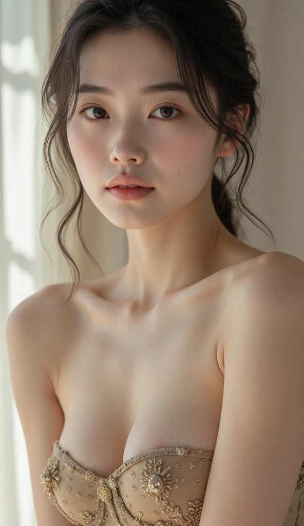 8K, RAW Photos, Fujifilm, ((Highest quality)), ((masterpiece)), (detailed), ((in the bed room)),((one girl:2.3)), ((scrawny:1.6)), ((half body:1.8),(( flat chest:1.5)),((Dainty facial structure:1.3)),長い髪と白いトップを持つアラフェアジア人woman,美しい韓国人woman, 美しい若い韓国人woman, Young and adorable Korean face, ゴージャスな若い韓国人woman, Korean Girls, Girl cute beautiful face, 韓国のwomanアイドルの肖像,((glistening eyes)),((glistening eyes )),((large eyes)),(( pretty eyes)) ,(detailed),Perfect Face,((One girl)), ((clear eyes)),(scrawny:weight1.0〜2.0), (completely nude:1.8),iris, Elevation, space, (Natural Light), Dramatic lighting, Chiaroscuro, Emotional depth,woman,((nude)),((show off nipple)), ((flat chest:1.4)),naked,slender, (a short bob),(well-groomed hair),delicate,Small breasts,((Small breasts)),the body is slender,Beauty,Beauty,4K quality,Young face,Big eyes,Brown eyes,Perfect Face, 16 years old,breasts are very small,Model Body Type,Cute Face,Pink nipples,Symmetrical eyes,Glowing eyes,Natural smile,((Always show your boobs)),((Gaunt)),beautiful,((a short bob)),( topless models hoot style),((intricate choker necklace)), (intricate earrings),((nipple)),Fine-boned face, (beautiful fingers),(beautiful hands), (embarrassed,blush:1.3),
,(steam:0.8),(wet:0.8),(sweat:0.8),(trembling:1.3)
,(parted lips:1.3),(harf open eyes:1.4),(feeling weak:1.5)