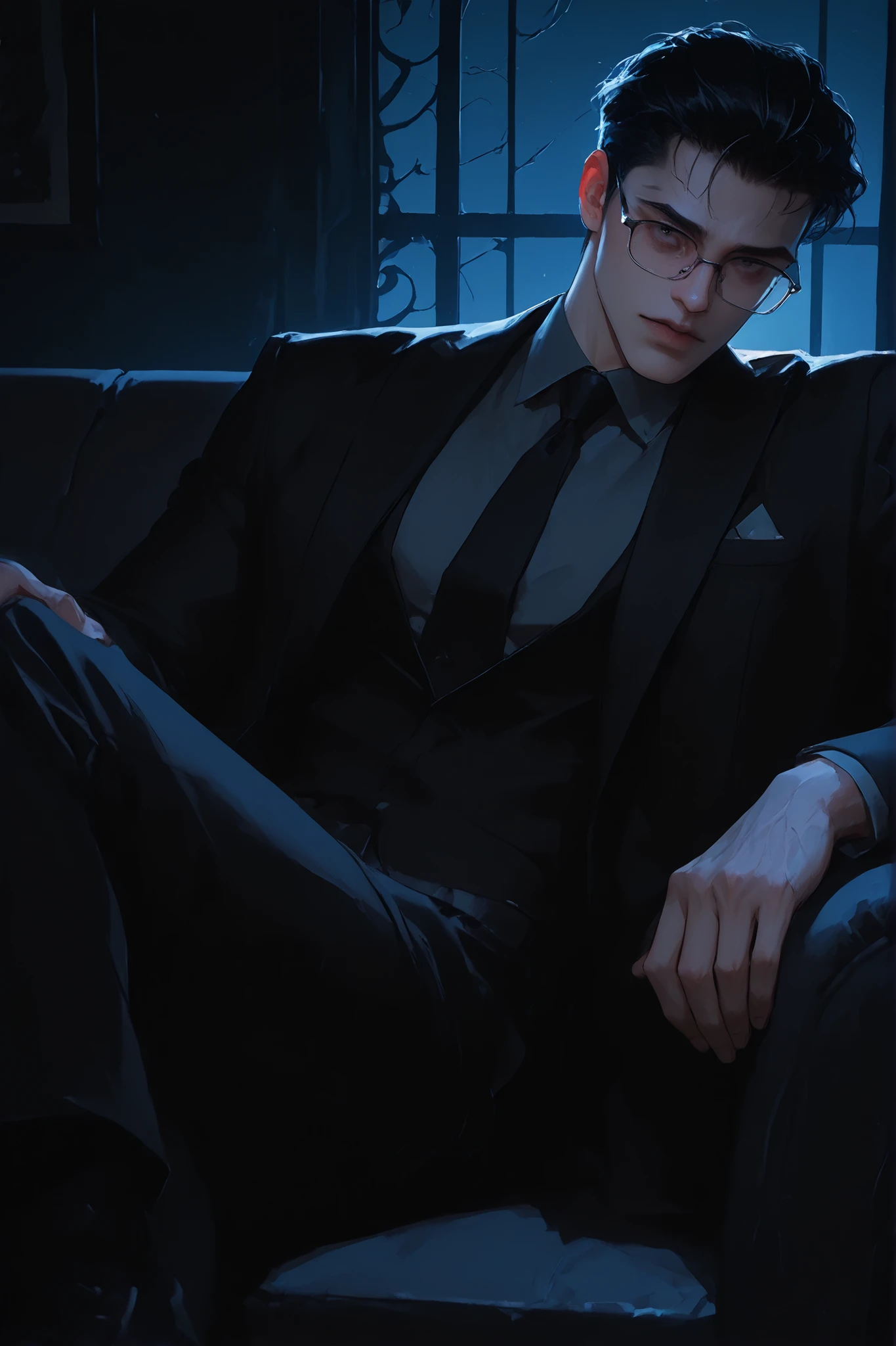 Man in brought, black hair, attractive, masculine, with glasses, digital art, HD quality