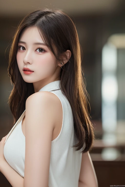 very detailed CG Unity 8k 월페이퍼, best quality, very detailed, tabletop, realistic, photo-realistic, very detailedかわいい, 2, round eyes, audience,  blush, lips parted, upper body , (armpit) , (laborious) , camisole , restroom