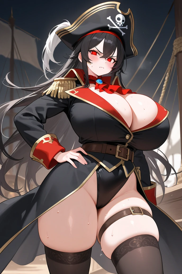 masterpiece, Highest quality, In detail, High resolution, Very delicate and beautiful,alone,Posing,Aggressive,Large Breasts,thick thighs black army uniform, Epaulettes,  army uniform, army, uniform, belt, Shorts,, Earrings, jewelry, gloves, Knee socks, military cap,(Huge breasts), Tight waist, (Huge thighs) ,datch angle,邪悪なsmile, smile, Evil Face, Mischievous face,(Top Gravure Model),(Highest quality,High resolution,masterpiece:1.2),Super detailed,Vibrant colors,View here,Beautiful Woman、Beautiful shiny skin,完璧なBeautiful Woman
