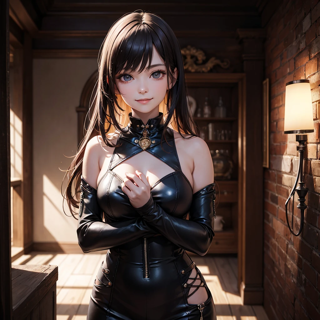 Highest quality、Highest quality、detailed、Adult women、(Bunny girl)、tights、Patent leather lingerie、On the bed、((W sitting))、Patent leather long boots、Urban bedroom、Foliage plant、Brown short hair、Beautiful dark eyes、Beautiful Face、Delicate eyes、smile、tongue