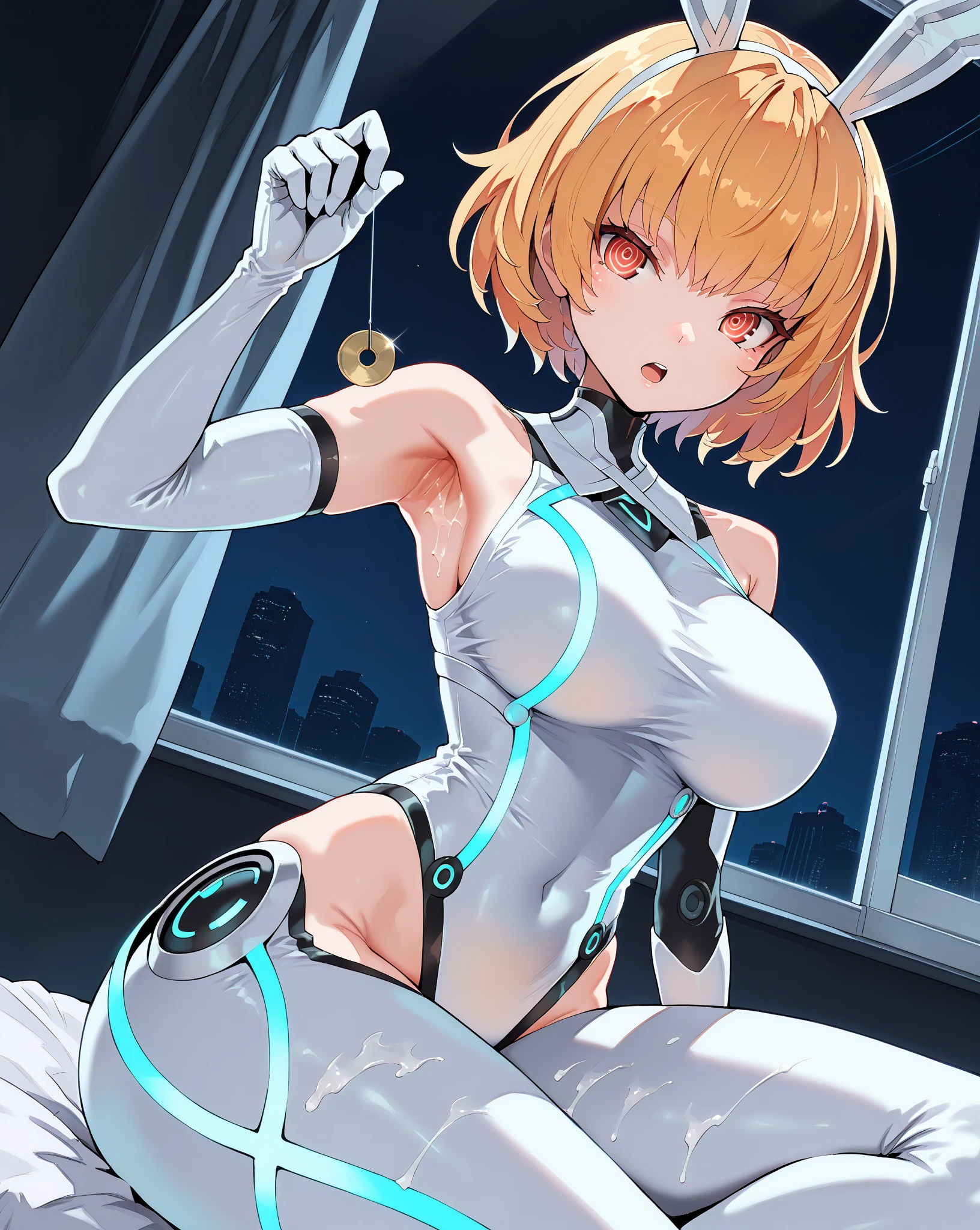 (masterpiece:1.3), (best movie quality), (extremely fine), (Eye on female genitals), (beautiful), (very detailed settings:1), (artistic lighting), (Princess with well-groomed blonde hair、Name is「Nemo」), short blue haired, (eye+yellow+red:1.4), (multicolored eye+heterochromia), 24-years-old, Now I'm inserting a dildo into the vagina between my penis and squirting., I'm excited and my clitoris is sticking out, Beautifully shaped, large breasts and small nipples, wearing cyberpunk clothes, Development of ultra-futuristic SEX technology, The room of an engineer at the cutting edge of scientific research around the year 3200 (The robots around are the best masterpieces), (After the end of World War VI、There are very few surviving humans、「Nemo」looks at the man、White god with mud from the female genitals々Fresh liquid overflows), (「Nemo」Instead of getting stronger by inserting a penis into the vagina、I always climax and squirt),(lewd), (「Nemo」A thick white mess comes out of the female genitals of々The new liquid is、It smells very good and is sweet like honey.、It also has the power to heal wounds、「Nemo」can be manipulated freely),