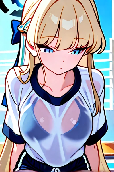 (Highest quality), (masterpiece), 1080P, High resolution, 4K, 8K, ((White school swimsuit)), Groin, restrained, shackles, Shooting from directly above, Sweat, string, To achieve this, ((~ side)), show your ~ side, Raise your arms, Are standing, Leg spread, Nipples, Large Breasts, whole body, Embarrassed face, , Blunt bangs, Long Hair, Garter Ring, stand, whole body, barefoot, hairpin