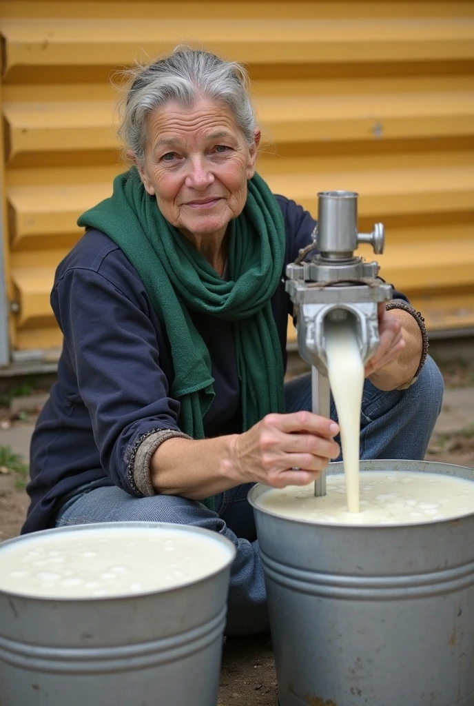 40 year old lady with a milk container, Owner of a milk business, colombia, year 1950
