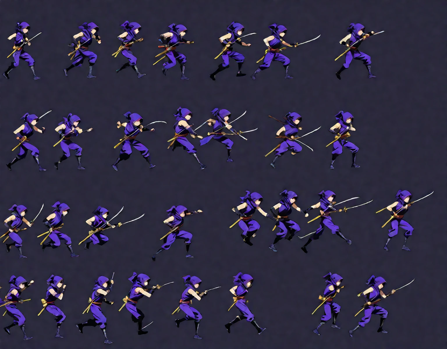 character reference sheet {Realistic character design sheet of a Black man with blue tribal african warrior clothes holding a sword, multiple views including front, side, back and 3/4, afrofuturism, ultra quality, higly detailed, african god of hunt