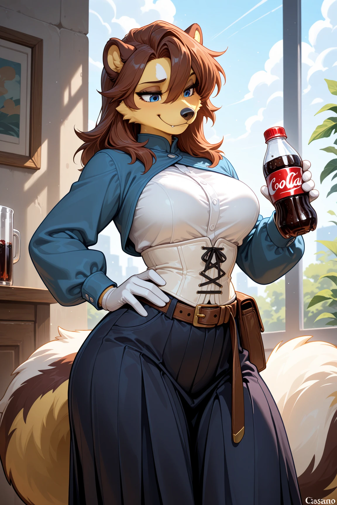 By darkgem, by meesh, by kevinsano, by gillpanda, solo, soft figure, curvy, chubby, bbw, fat, heavy, red panda, female, milf, older woman, furry body, wide body, short woman, shortstack, wide hips, thick legs, chunky ass, big arms, (massive breasts:1.2), heavy breasts, warm brown eyes, highly detailed eyes, auburn hair, long hair, milf, fluffy, large areolae, nicely dressed, peasant blouse, jeans, cleavage, big fluffy tail, Masterpiece, best quality, absurd res, highly detailed, cleanly drawn eyes, anthro only, restaurant environment, busy restaurant, indoors, inside, shadowy figures in background, (shy smile:1.3), big bottom lip, dark lipstick, looking at viewer, alfie, areolae slip, carefully drawn hands, four fingers, accurate hands,