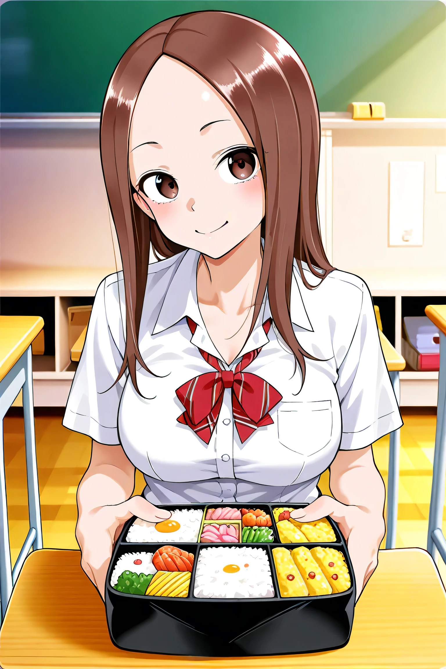 Mr. Takagi eats bento in the classroom