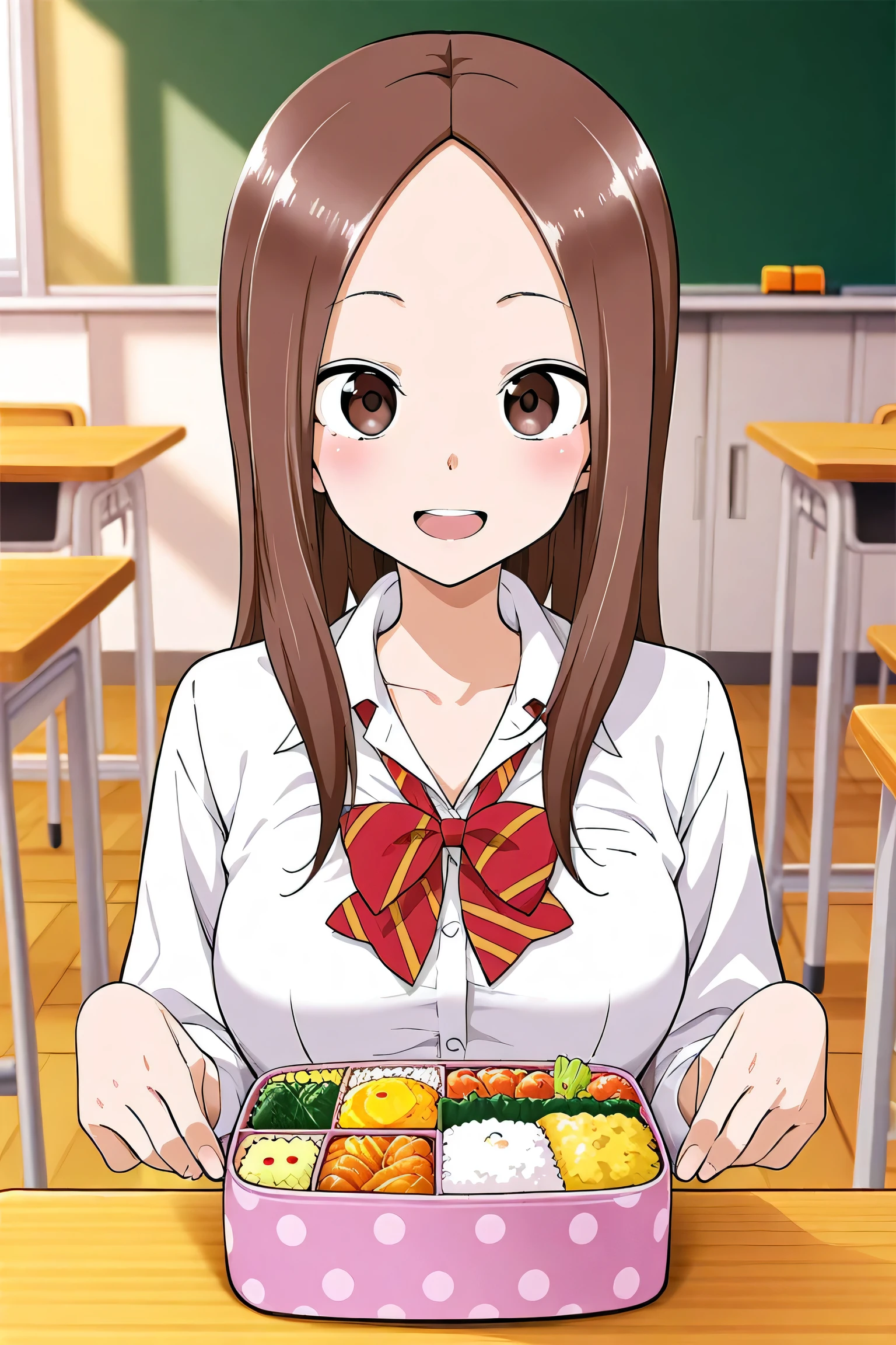 Mr. Takagi eats bento in the classroom
