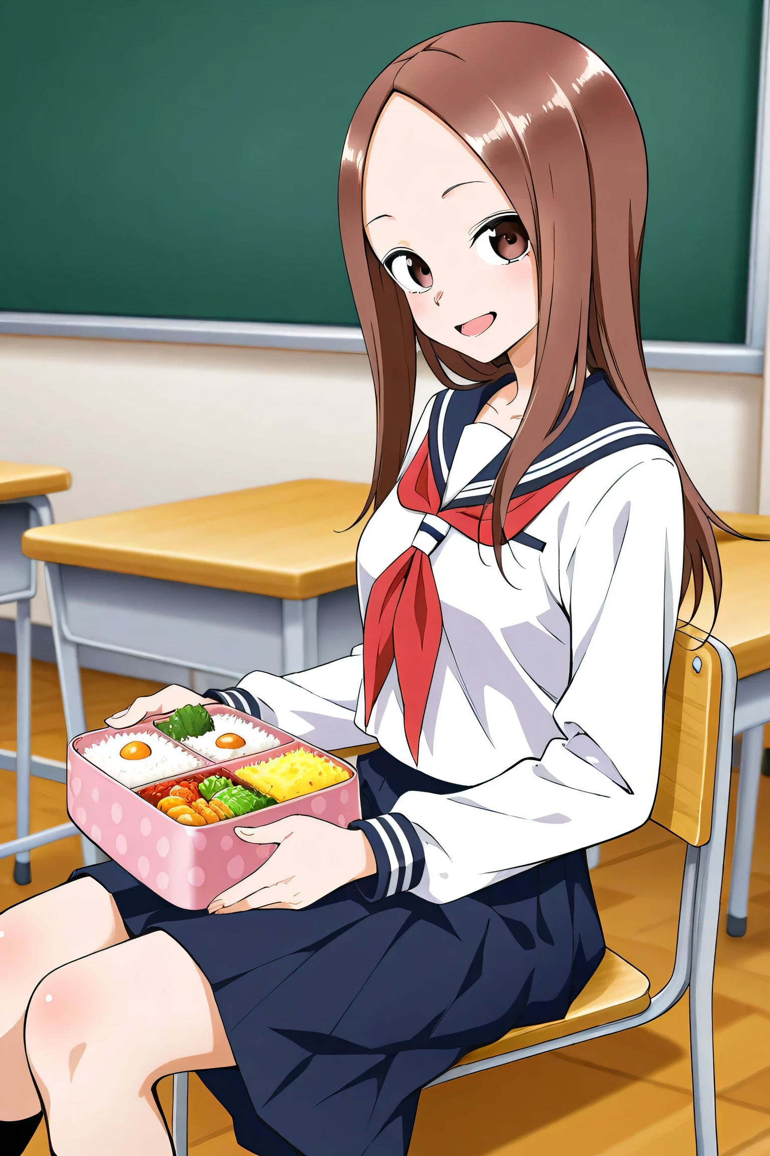 Mr. Takagi eats bento in the classroom