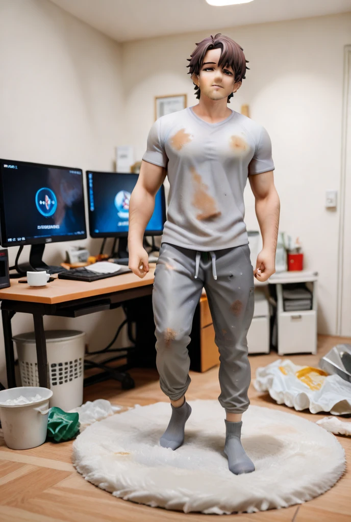 45 yers old,Hidetoshi Nakata ,Shirtless,Tong,Bulge,office room,Two,black long socks,Thin,musculature,lbeard,fortitude,artwork of a,tmasterpiece,k hd,White panties,