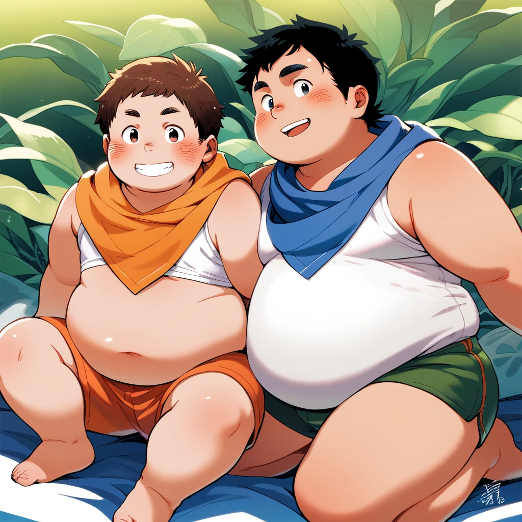 Chubby, fat, voluptuous, male, anime, illustration, naked, boys, penis, happy,