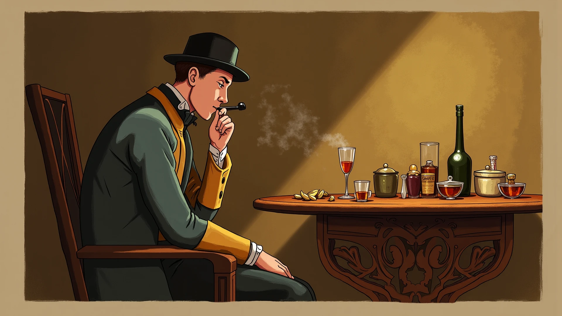 Make a happy birthday card dedicated to Joan, with a design of a Catalan gentleman drinking wine in a restaurant in Villa Seca, Spain, whose face cannot be seen