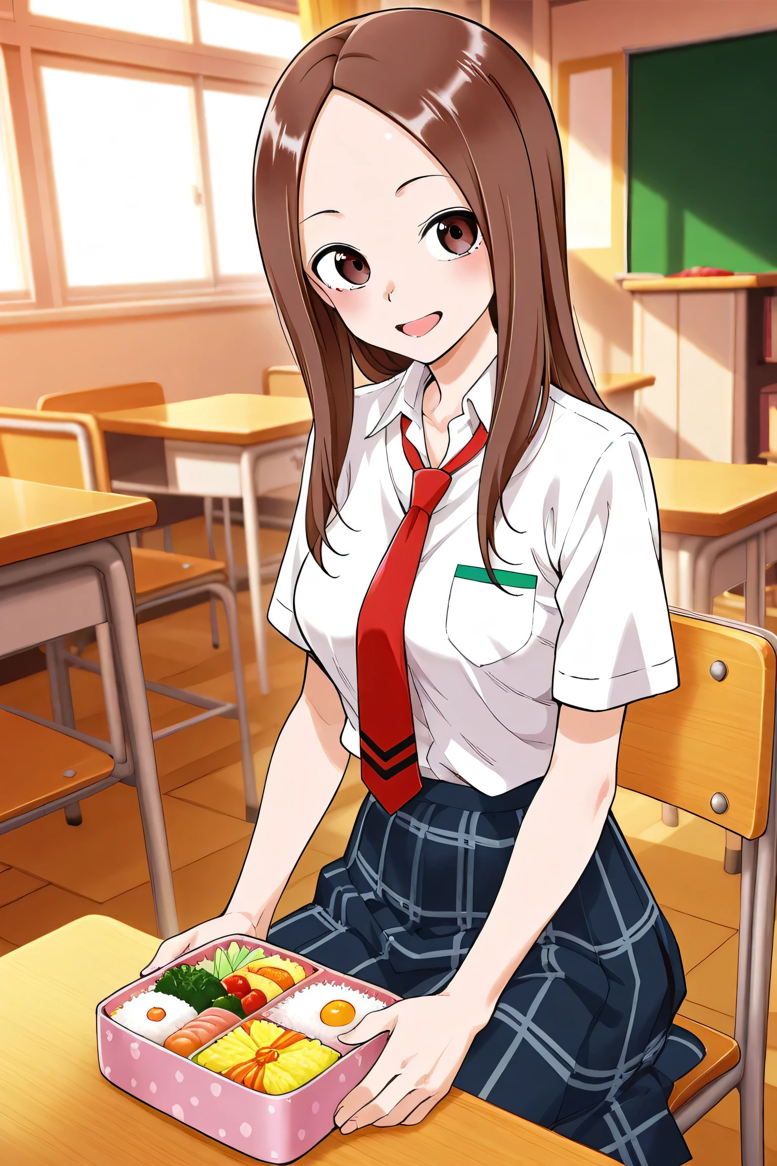 Mr. Takagi eats bento in the classroom
