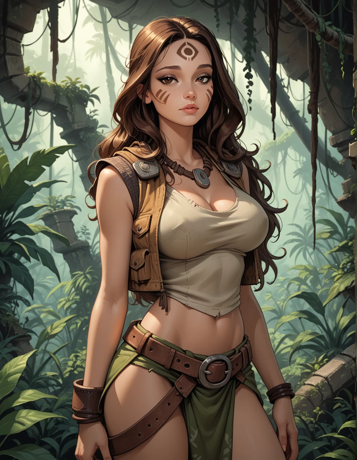 (best quality,4K,8K,highres,masterpiece:1.2),ultra-detailed,(realistic,photorealistic,photo-realistic:1.37),beautiful young cavewoman,hunting sabertooth tiger,long matted hair,brown hair,big bouncing breasts,covered in dust, no clothing,Arid Desert,lush vegetation,stalactite-filled cave,primitive weaponry,spear and stone knife,sharp and rugged features,intense gaze,elegant posture,disheveled appearance,endless horizon,vivid colors,dusty brown and warm earth tones,golden sunlight streaming through the trees,soft illuminating glow,                                                                                                                                                   

illustratio,prehistoric landscape,prehistoric art style,primitive aesthetic,Human & animal connection,raw emotions,survival instincts,dangerous atmosphere,                                                                                                                         

Acceptable tags:
-verb：hunting, covered, bouncing
- Current status or appearance： beautiful young cavewoman, covered in dust, long matted hair, brown hair, big bouncing breasts, intense gaze, elegant posture, disheveled appearance
-clothing：ragged clothing, primitive weaponry, spear and stone knife
- 场景：Arid Desert, lush vegetation, stalactite-filled cave, endless horizon, sunny
- Image quality：(best quality,4K,8K,highres,masterpiece:1.2), ultra-detailed, (realistic,photorealistic,photo-realistic:1.37), vivid colors, dusty brown and warm earth tones, golden sunlight streaming through the trees, soft illuminating glow
- Art style：illustratio, prehistoric landscape, prehistoric art style, primitive aesthetic
- The relationship between characters and animals connection
- Image atmosphere：raw emotions, survival instincts, dangerous atmosphere

prompt：It's best to add before the most critical label()，to achieve better picture results。