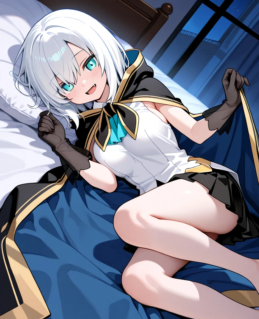 white hair,blue eyes,misty pokemon short hair, ,side ponytail, sitting on bed ,completely nude, from above, pussy, nipples, spread legs, teeth,suggestive fluid, sweat, dog collar, leash, leash pull, (viewer holding leash:1.4)