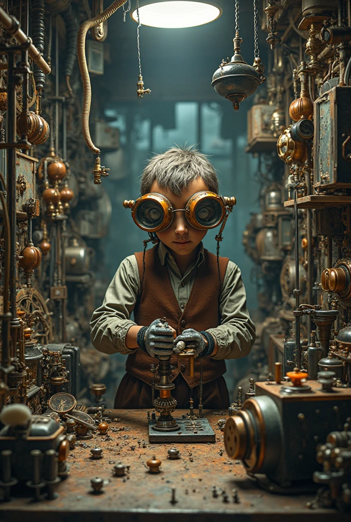 Create the high definition image of a boy scientist in a laboratory