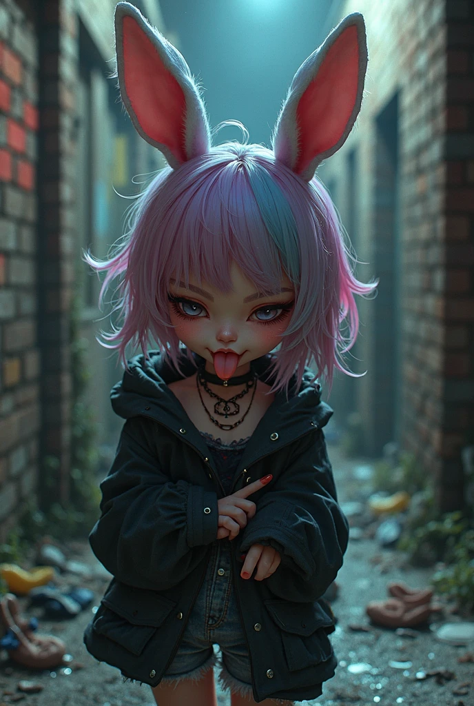mix the playful with the scary realistic style add the pink and blood in a psycho style --auto --s2