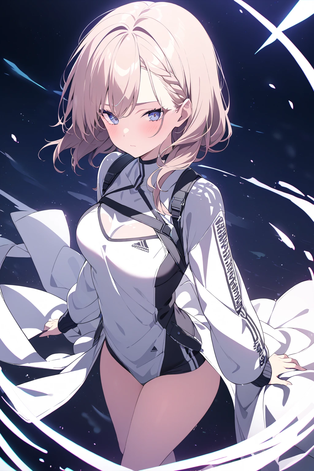 Adult woman, short white hair, cat ears, violet eyes, White superhero uniform, Sleeveless, open belly, t shirt, breeches, claws, anger, Masterpiece, hiquality