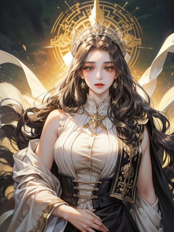 intricate details, (latex skin: 1.1) and (perfectly shiny skin: 1.2) and (damp skin: 1.1), (very detailed face), (masterpiece, realistic: 1.3), (extremely complex: 1. 2)>, intricate and fine details, (sculptural skin texture: 1.1) and (shiny shiny skin: 1.2) and (slightly damp skin: 1.1),

The sorceress, wearing a black pointed hat and a black cloak, holding a magic staff, stands on a desolate mountainous landscape with a mysterious and grave face. Her eyes were deep and dark, as if hiding countless secrets, and there was a moon in the sky behind her, reflecting a bleak scene. Beside her, there were a few crows flying around, and the whole scene exuded a mysterious and eerie aura.

<lora:fashionGirl_v50:0.3>