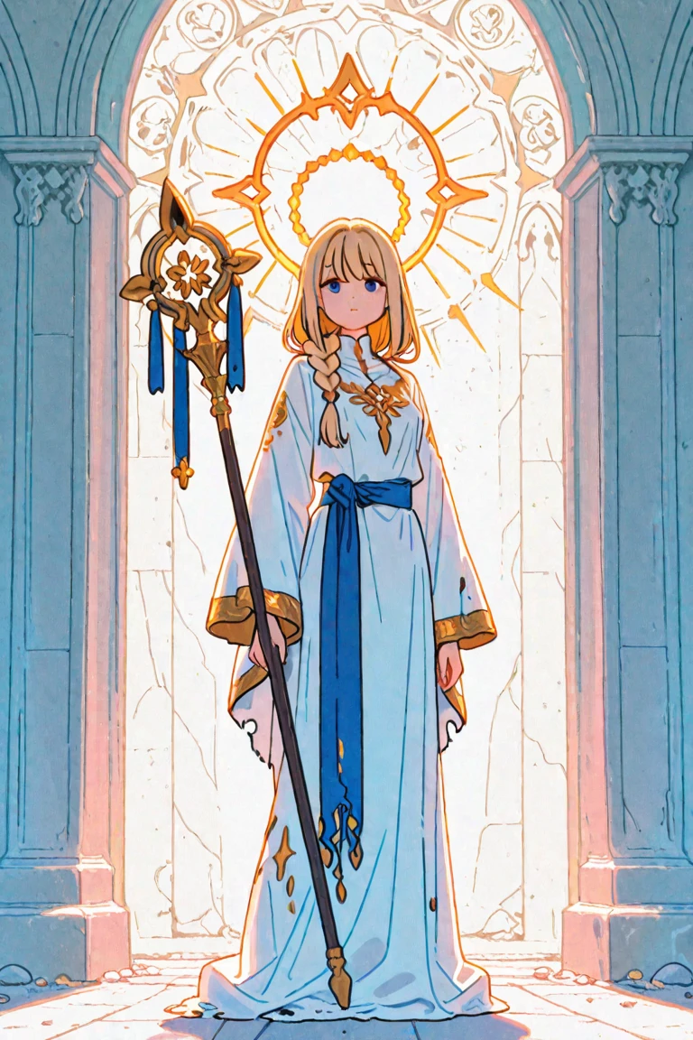 <lora:Linda_DKM:0.8>, LindaDKM, 1girl, blonde hair, solo, long hair, jewelry, cross, necklace, holding, staff, smile, cape, full body, earrings, long sleeves, white footwear, braid, circlet, large_breasts, forest, sky,
masterpiece, high quality, very_high_resolution, large_filesize, full color,