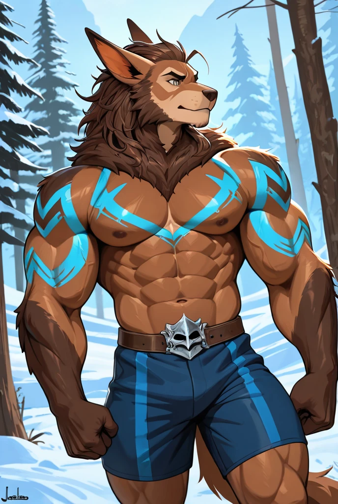 Human-wolf,musculous,Hairy all over,clawed paws,erect through