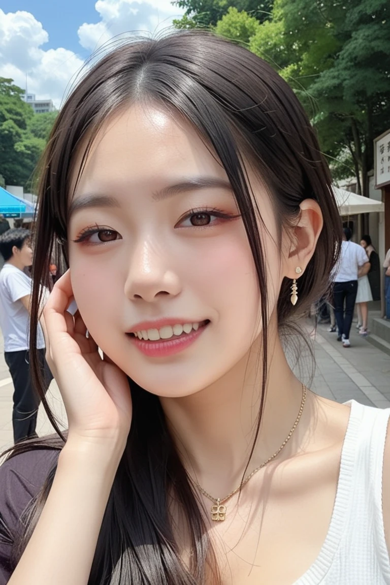 ulzzang-6500-v1.1,  (RAW photo:1.2), (Photoreal), beautiful detailed girl, (See-through:1.3), (genuine: 1.4), very detailed目と顔, beautiful and fine eyes, elegant long dress、(very affectionate smile:1.2)、huge file size, High resolution, very detailed, highest quality, [masterpiece:1.6], enlightenment, very detailed, nffsw, finely, highest quality, 8k wallpaper, movie lighting, 1 girl, , perfect body shape, Cute droopy eyes、beautiful big eyes、Pieck finger, ((muste piece)), highest quality, 1 girl, eye shadow, Upper body, portrait, ((full body shot:1.2))、