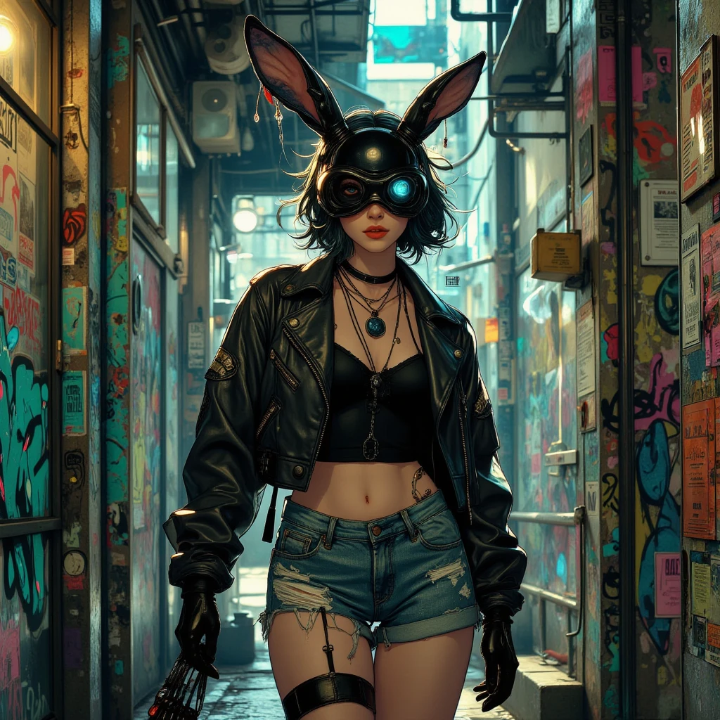 A girl, Sisy Leydyboy.short hair, Split lips, rabbit ears, throw, big breasts, 8k octane, 